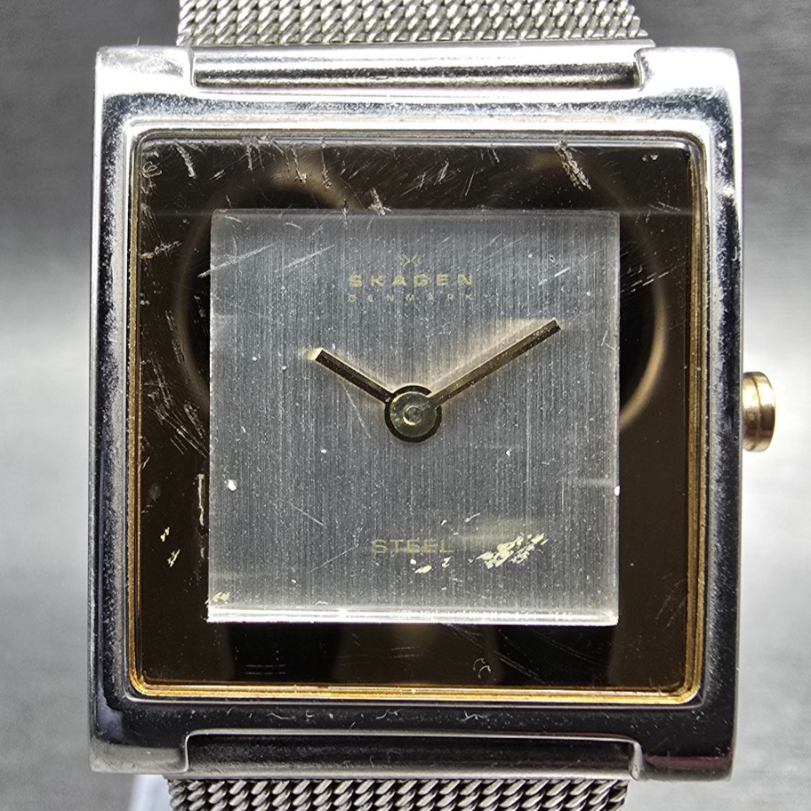 Skagen Tank Watch Women 23mm Silver Dial Two Tone Square 272SGS New Battery 231