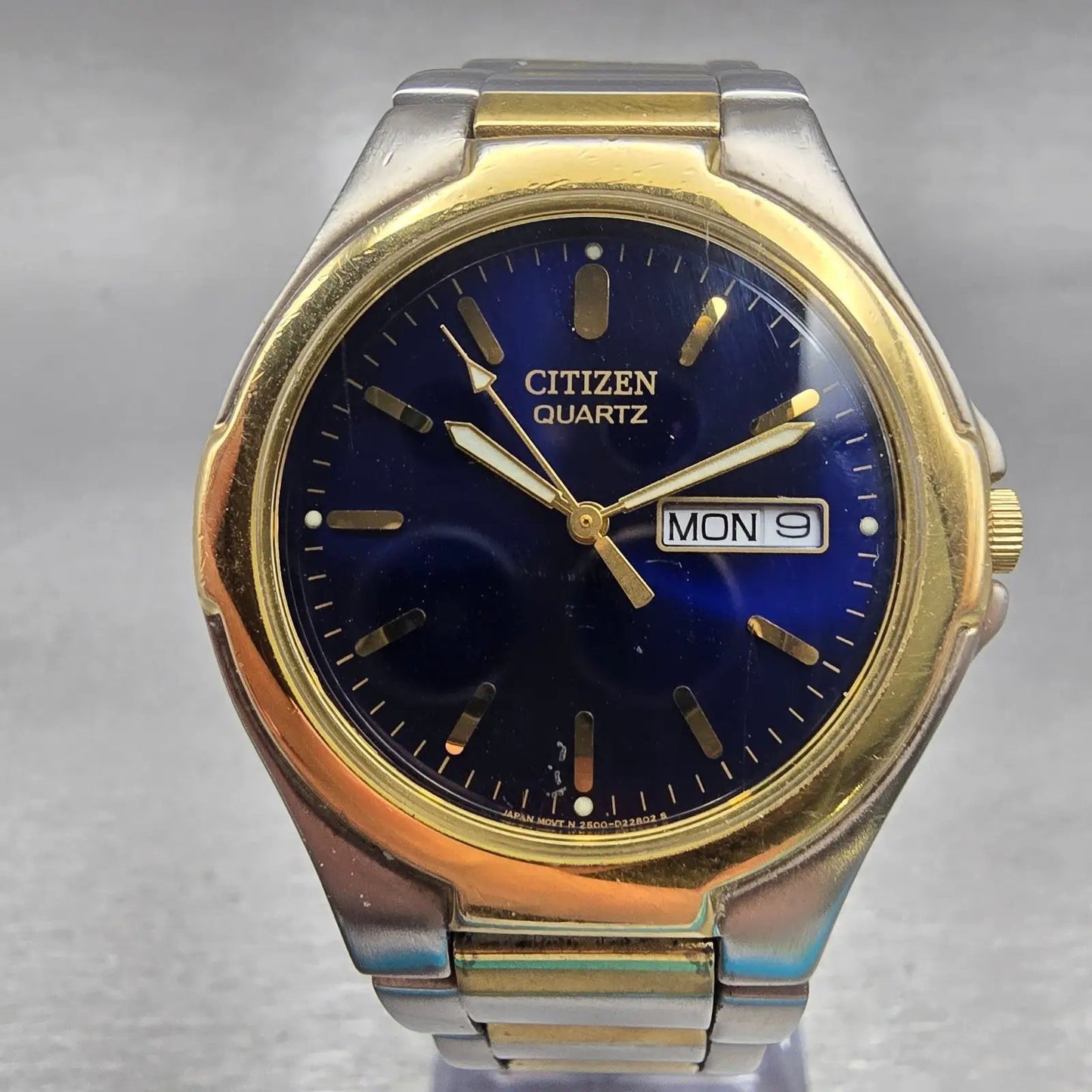 Citizen Watch Men 36mm Blue Dial Two Tone Daydate Round 2500-S89326 New BatteryG0