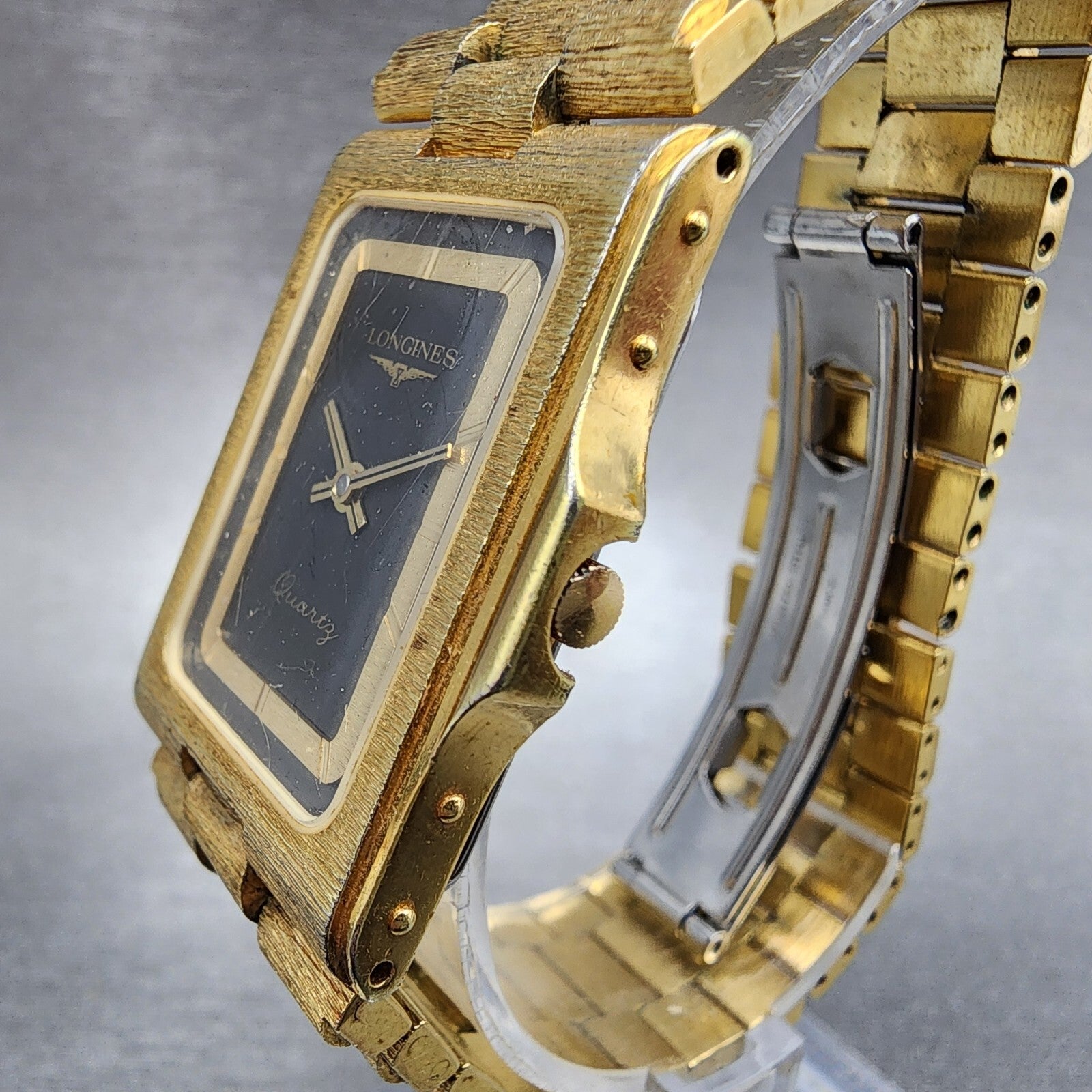 Longines Tank Watch Men 24mm Black Dial Gold Tone Rectangle New Battery Nugget2