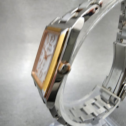 Seiko Solar Tank Watch Women 19mm White Dial Two Tone Rectangle Lukia V111 RunsA2