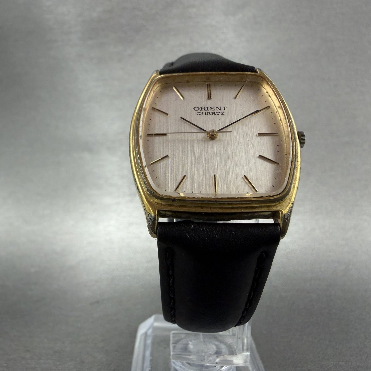 Orient Watch Men 30mm Silver Dial Gold Tone Rectangle LM97541720 New Battery5
