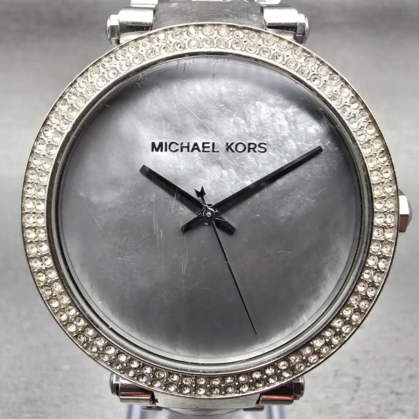 Michael Kors Parker Watch Women 39mm MOP Dial Silver Tone Gemmed MK6424 New Batt1