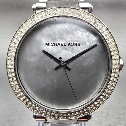 Michael Kors Parker Watch Women 39mm MOP Dial Silver Tone Gemmed MK6424 New Batt1