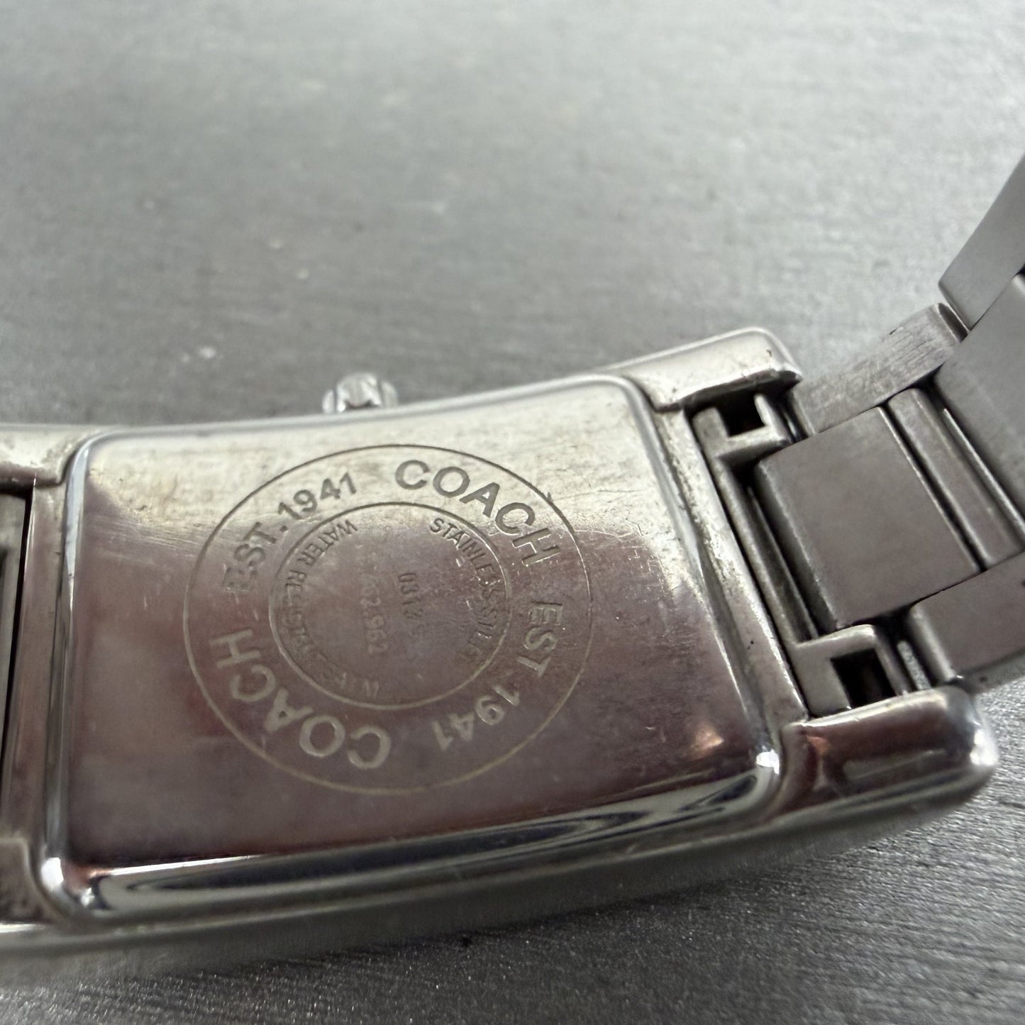 Coach Lexington Tank Watch Women 23mm MOP Dial Silver Tone Rectangle New BattABC9