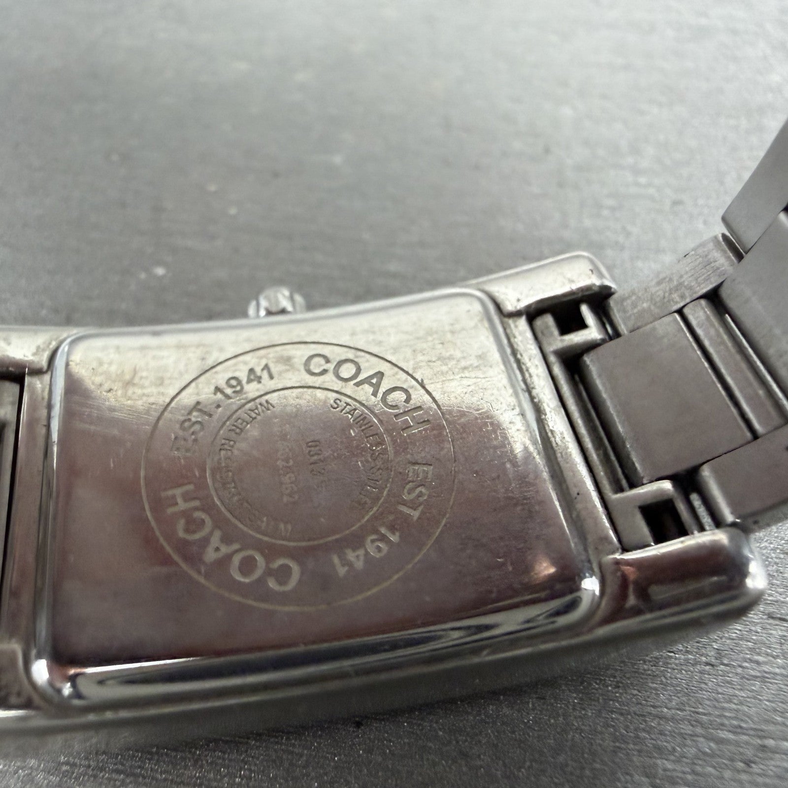 Coach Lexington Tank Watch Women 23mm MOP Dial Silver Tone Rectangle New BattABC9