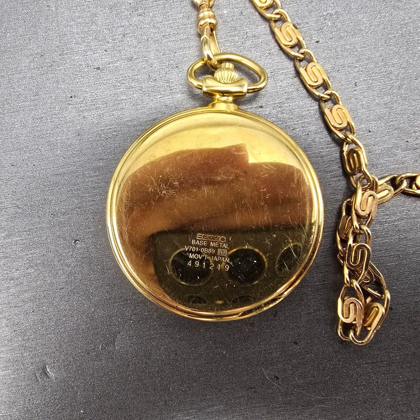 Seiko Pocket Watch Men 46mm White Dial Gold Tone Round V701-0B89 PARTS8