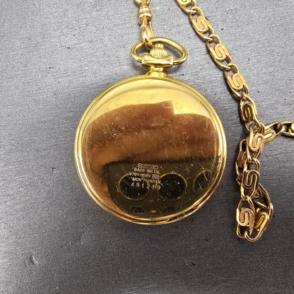 Seiko Pocket Watch Men 46mm White Dial Gold Tone Round V701-0B89 PARTS8