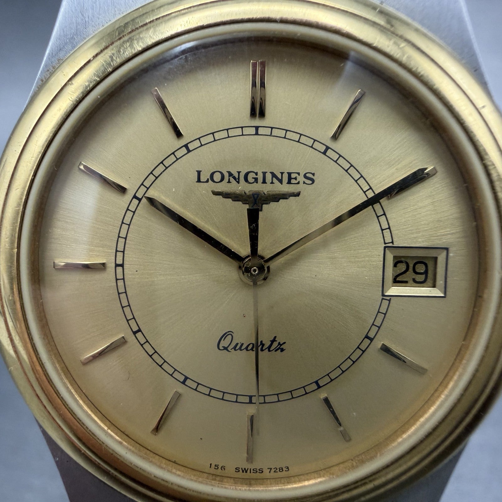 Longines Master Piece Watch Men 32 Gold Dial Two Tone Date Round 7283 New batt1