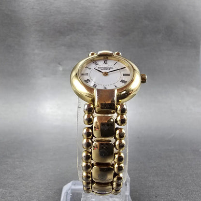 Raymond Weil Watch Women 23mm White Dial Gold Plated Round 5839 New Battery JBKJ5