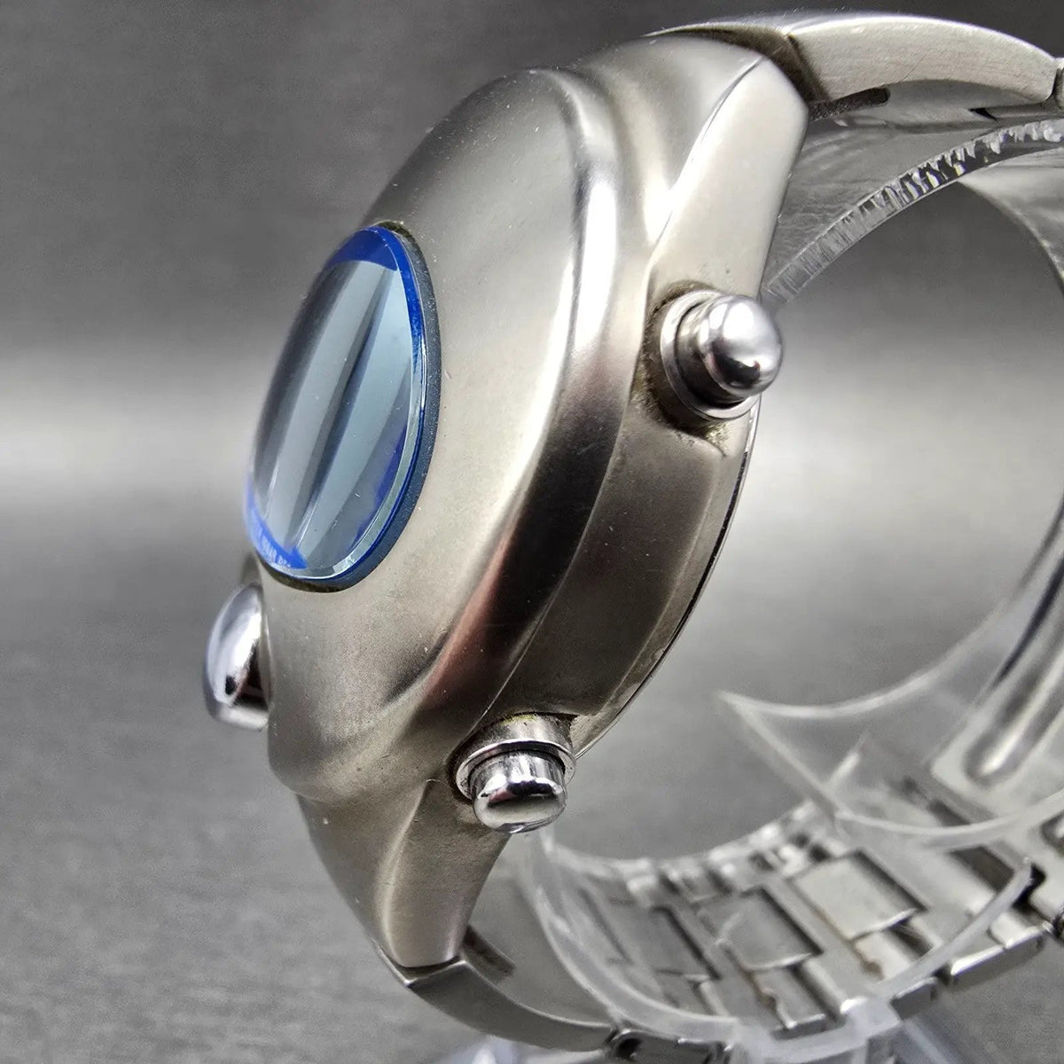 Seiko ALBA Spoon Watch Men 36mm Silver Blue Alarm Chronograph Digital PARTS3