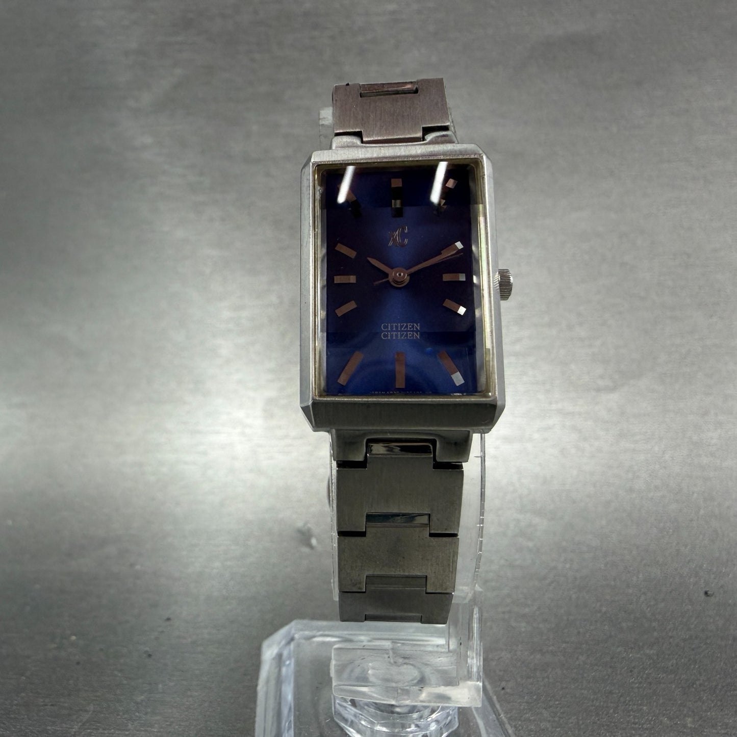 Citizen XC Tank Watch Men 19mm Blue Dial Silver Tone Rectangle 5930-H07855 Runs5