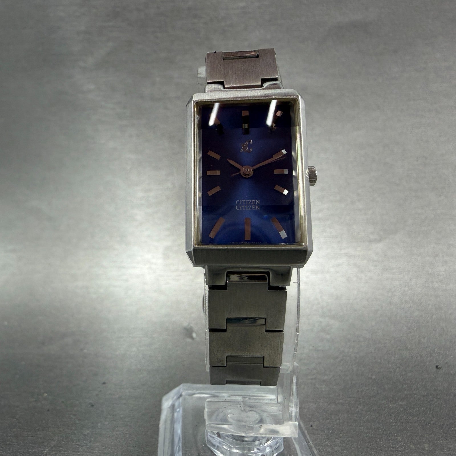 Citizen XC Tank Watch Men 19mm Blue Dial Silver Tone Rectangle 5930-H07855 Runs5