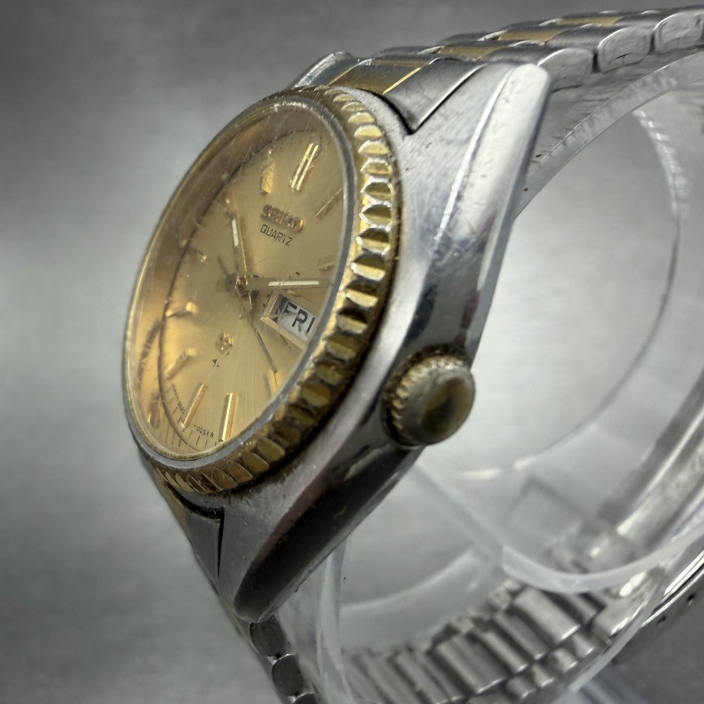 Seiko SQ Watch Women 24mm Champagne Dial Two Tone Daydate 8523-0050 New Batt UHK2