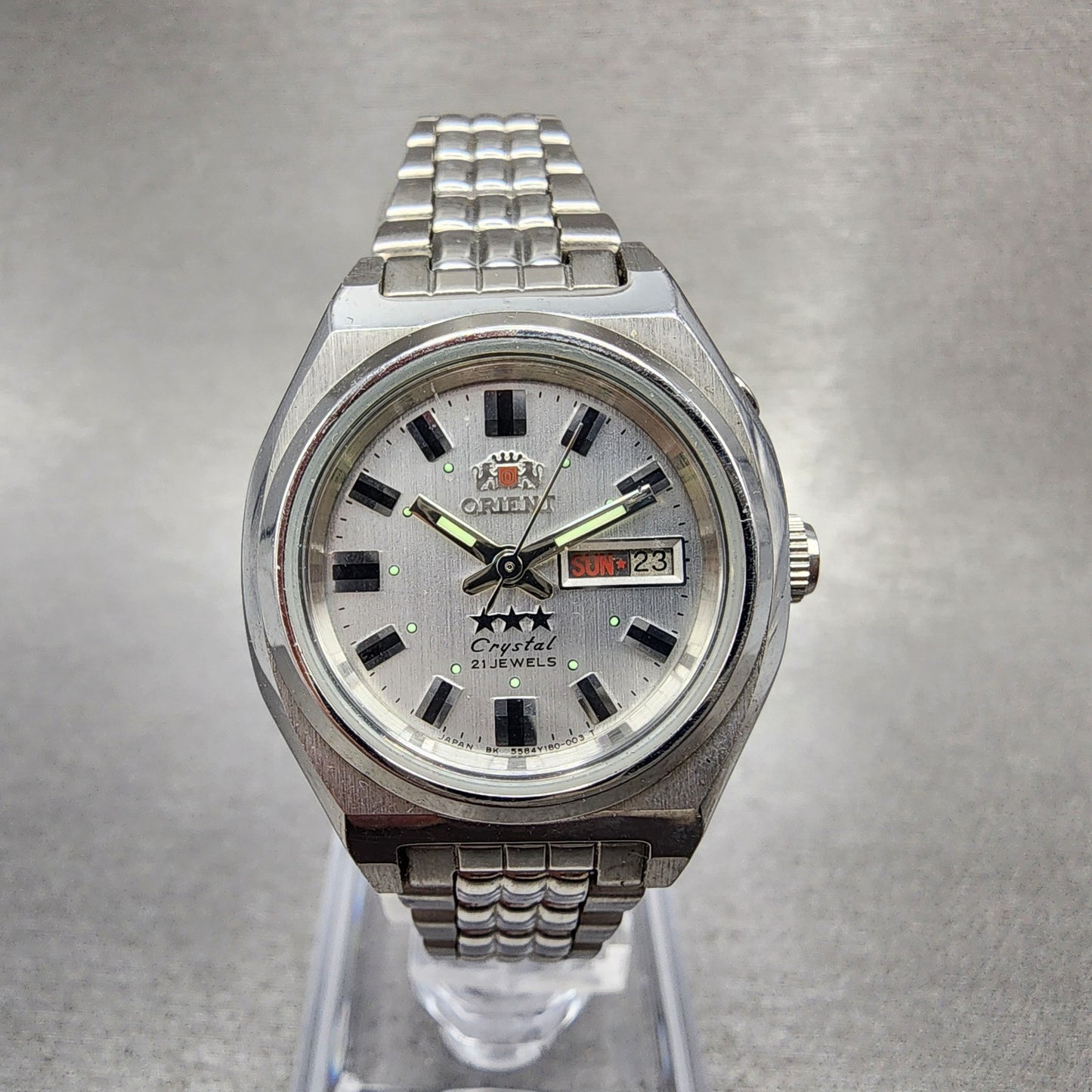 Orient Tristar Automatic Watch Women 27mm Silver Dial Steel Daydate Round Runs0