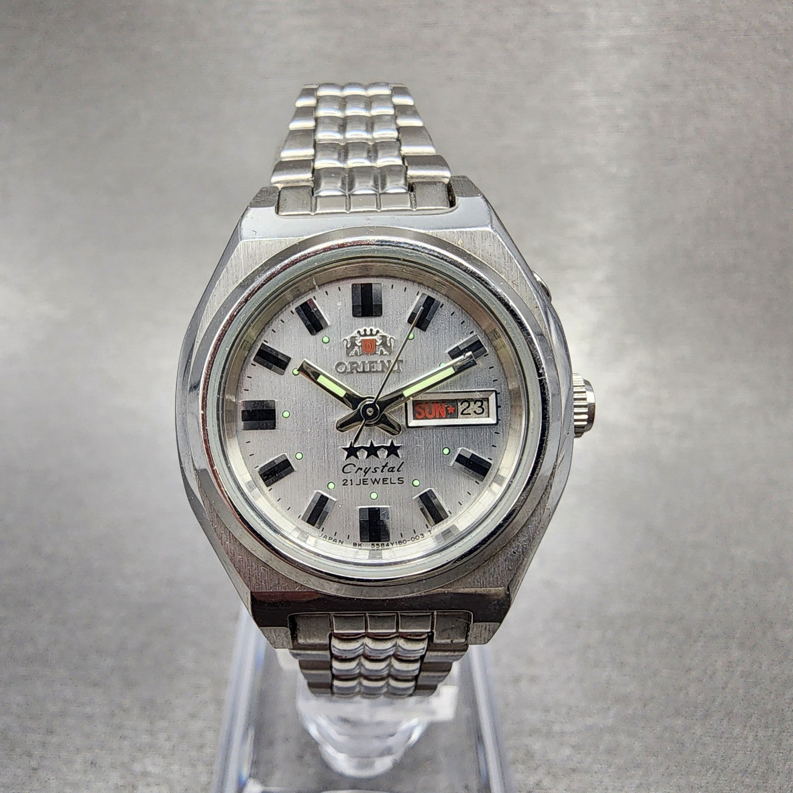Orient Tristar Automatic Watch Women 27mm Silver Dial Steel Daydate Round Runs0
