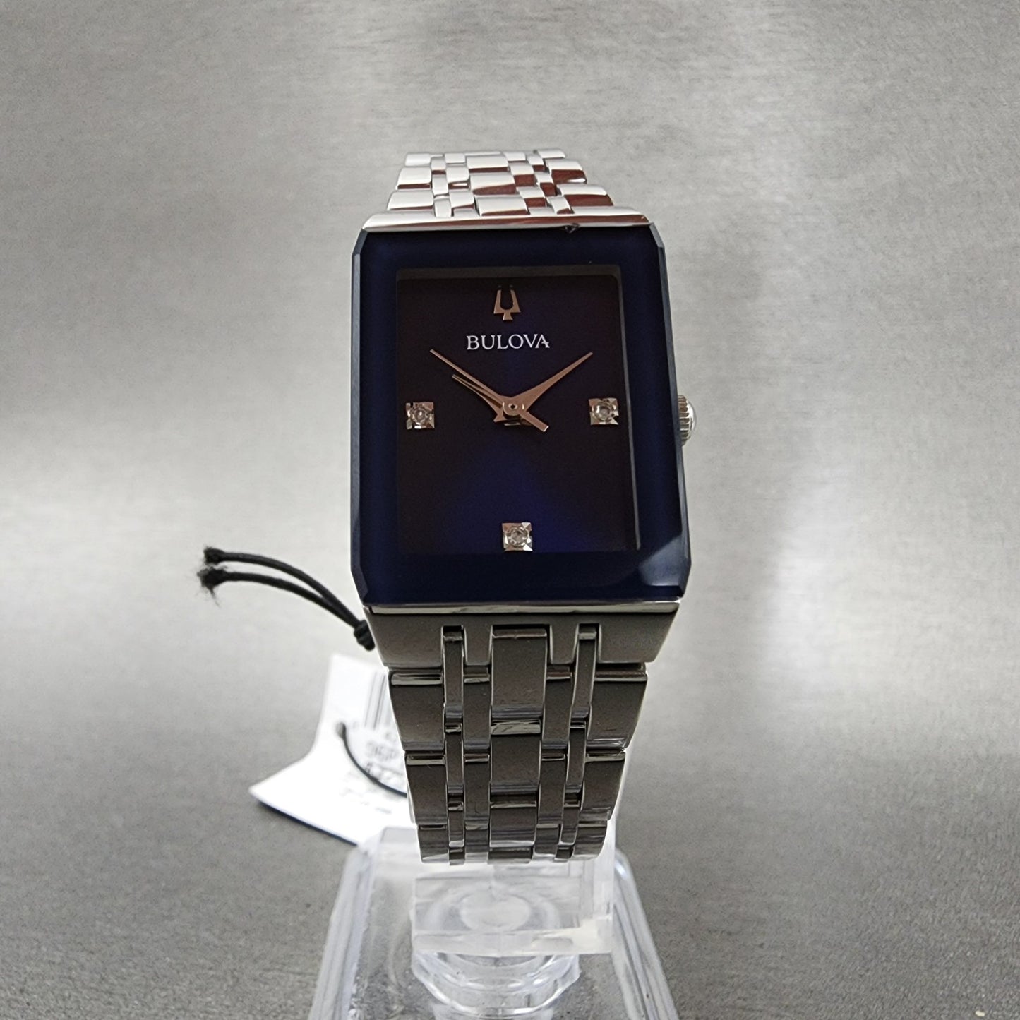 Bulova Quadra Tank Watch Women 21mm Blue Dial Silver Tone Rectangle 96P187 CHIP5