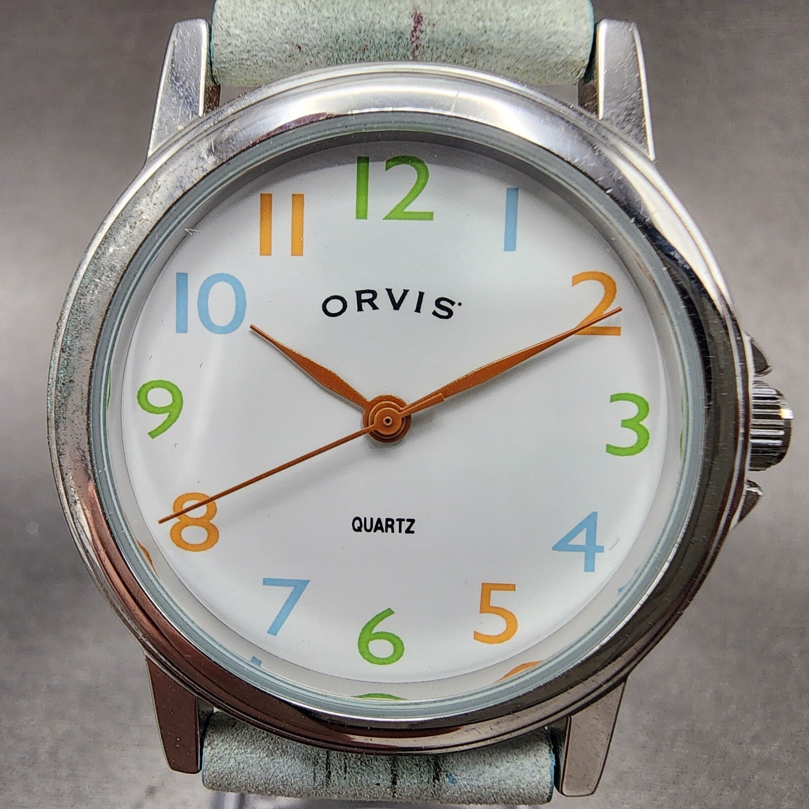 Orvis Watch Women 34mm White Dial Silver Tone Round Rainbow Band New Battery1
