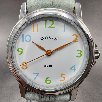 Orvis Watch Women 34mm White Dial Silver Tone Round Rainbow Band New Battery1