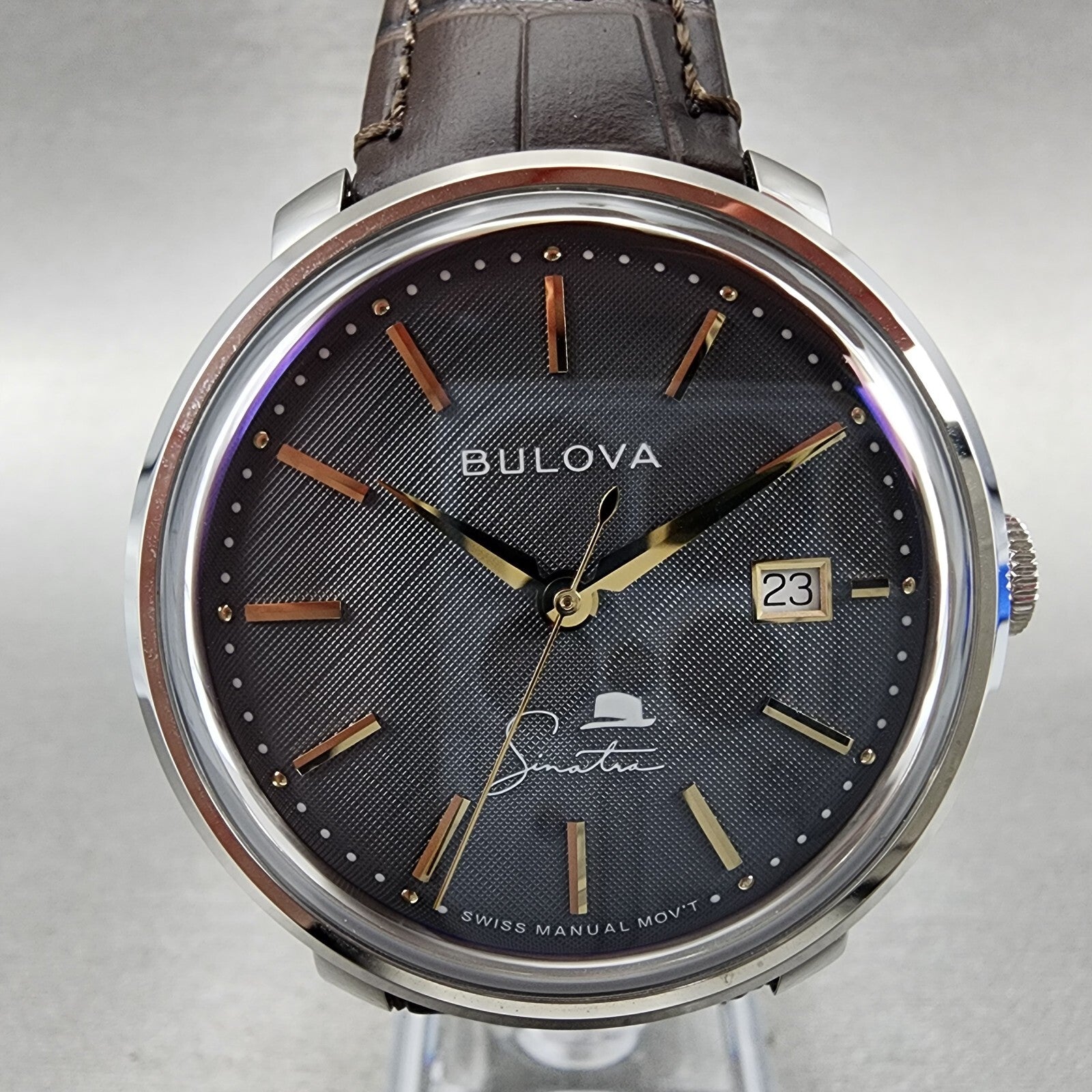 Bulova Frank Sinatra Watch Men 40mm Gray Dial Silver Tone Date Manual Wind1