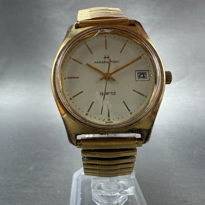 Hamilton Watch Men 34mm Cream Dial Gold Tone Date Round NO CASEBACK New Battery5