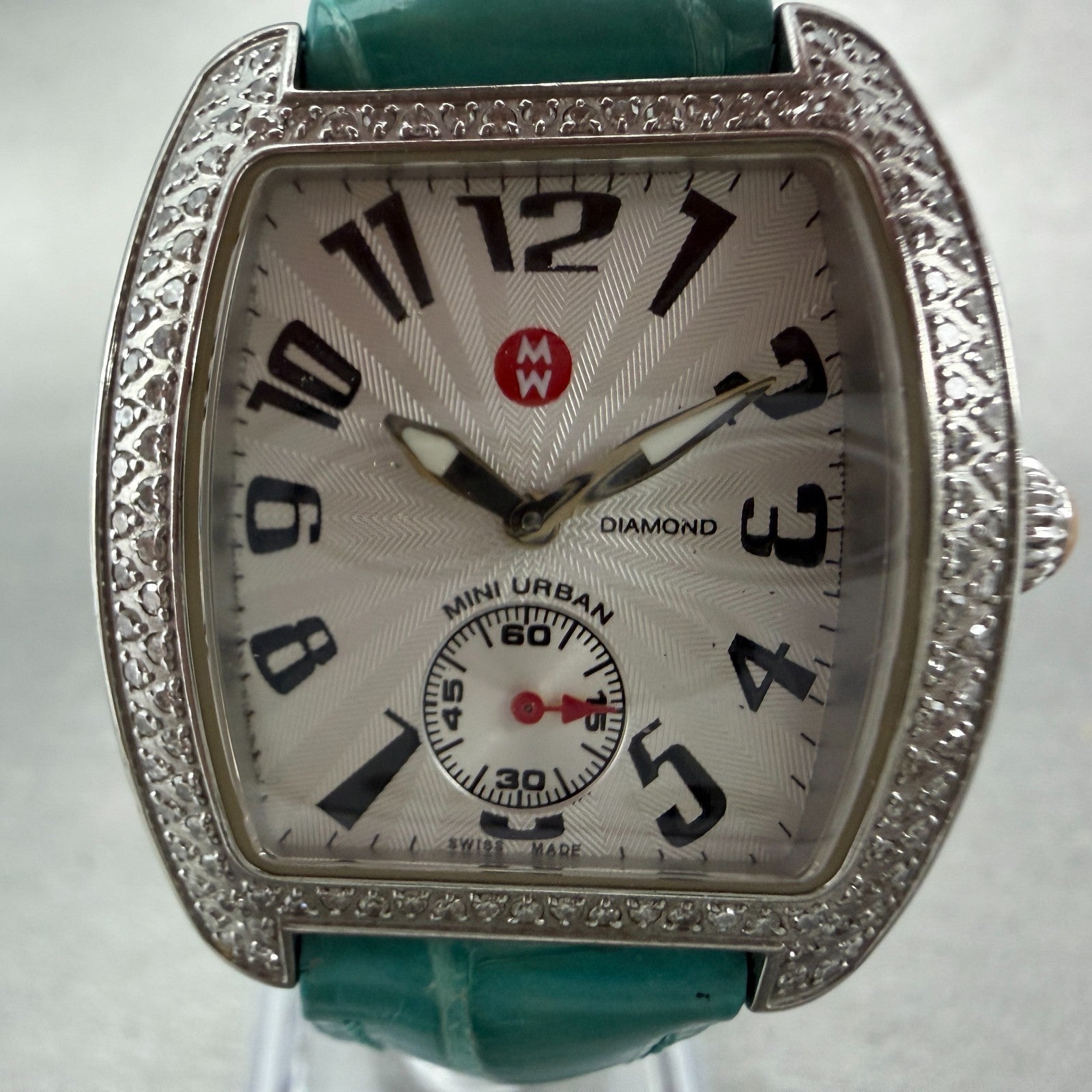 Michelle Mini Urban Watch Women 29mm White Dial Steel Diamond Bezel New Batt1
