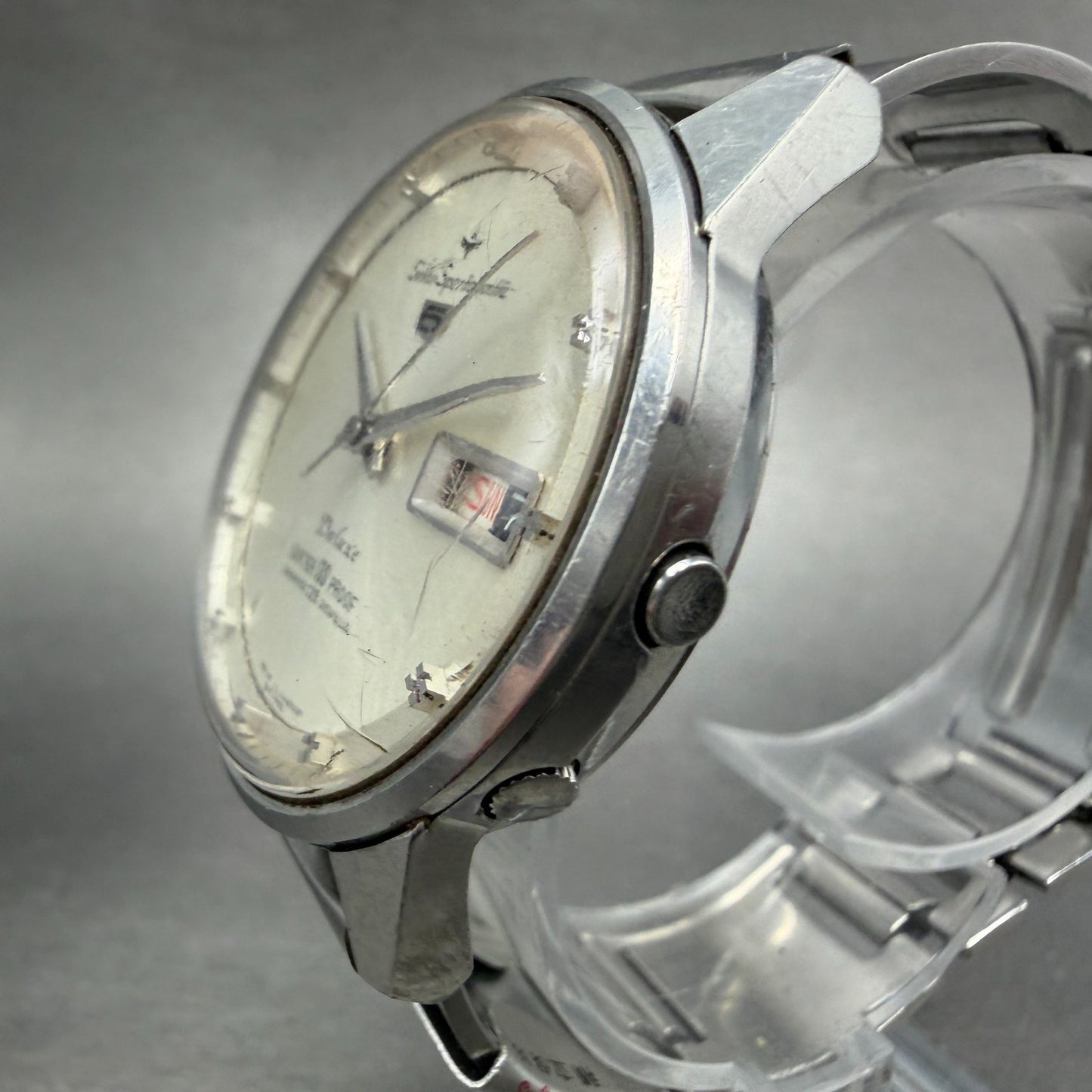 Seiko Sports Matic 5 Deluxe Watch Men 37mm Silver Dial Steel Daydate Round Runs2