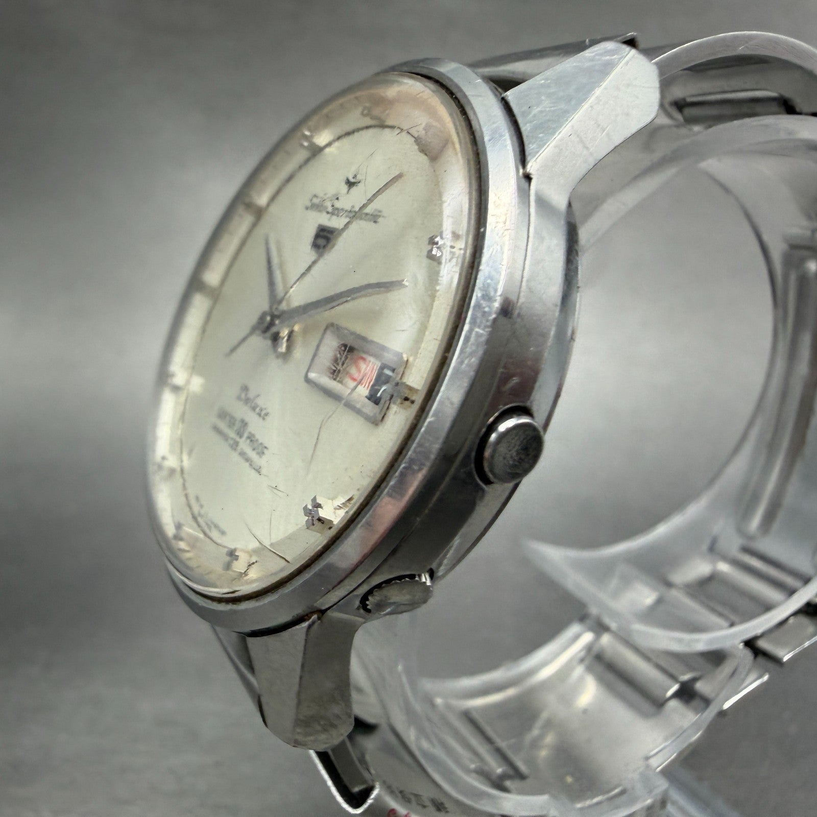 Seiko Sports Matic 5 Deluxe Watch Men 37mm Silver Dial Steel Daydate Round Runs2