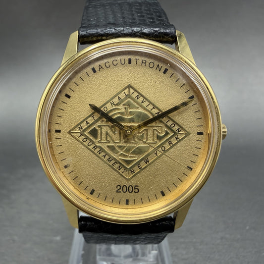 Bulova Accutron Watch Men 33mm Gold Dial Gold Tone Round New Battery0