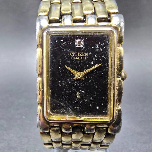 Citizen Tank Watch Men 23mm Black Dial Gold Tone Rectangle 6020-S27221 New Batt0