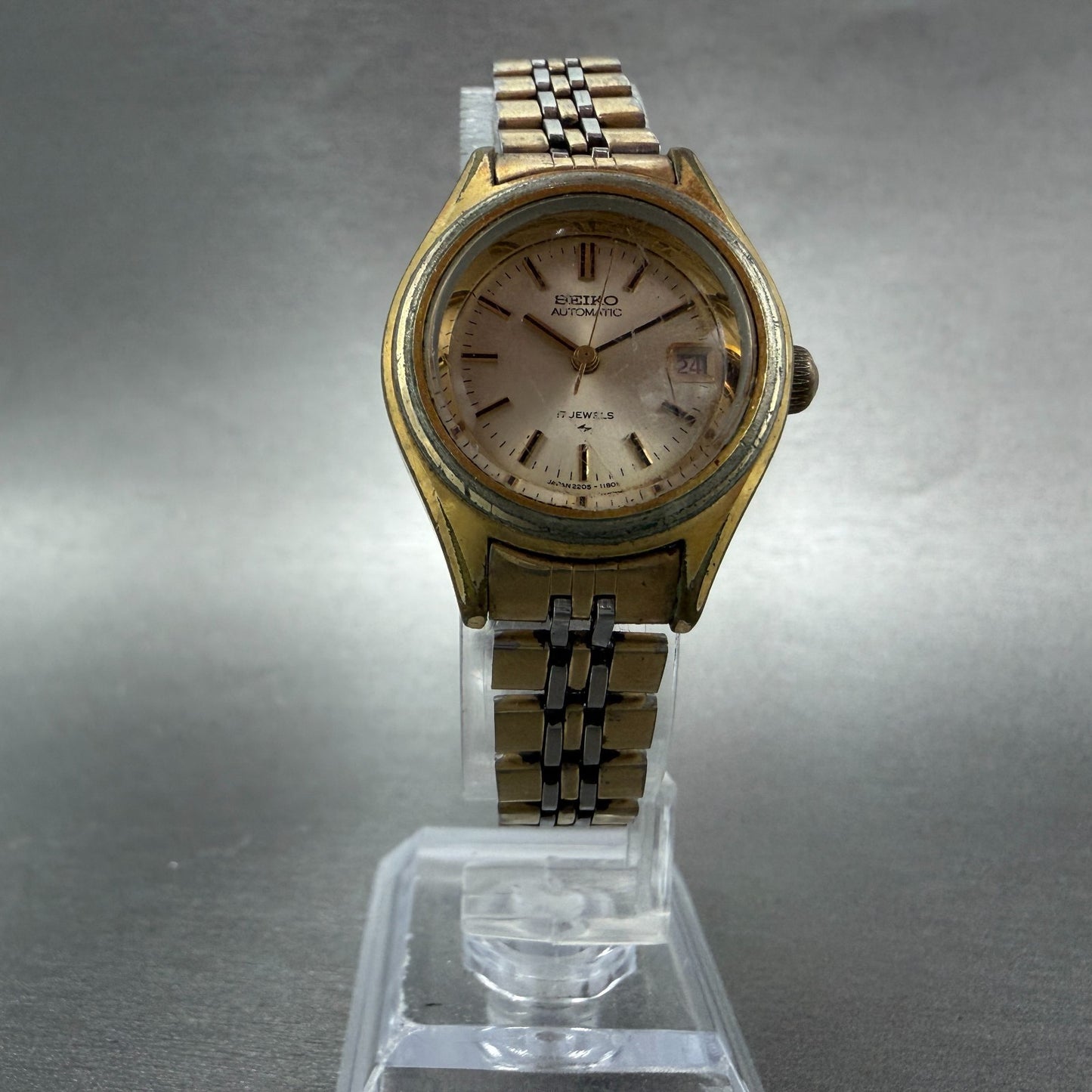 Seiko Automatic Watch Women 25mm Champagne Dial Gold Tone Date 2205-0691 PARTS6