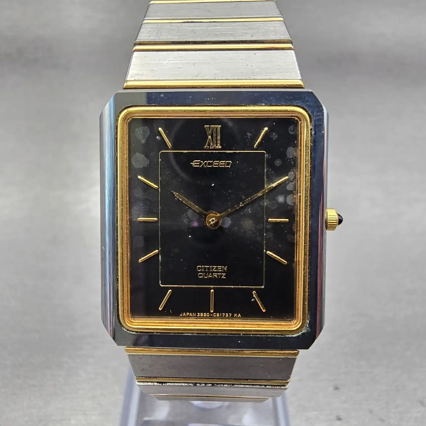 Citizen Exceed Watch Men 25mm Black Dial Two Tone Rectangle 3920-C90563 New Batt0