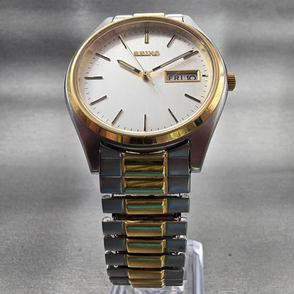 Seiko Watch Men 37mm Silver Dial Two Tone Daydate Round 7N43-9048 New Battery5
