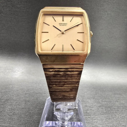 Seiko Watch Men 30mm Gold Dial Gold Tone Rectangle 7810-5089 New Battery Vintage5