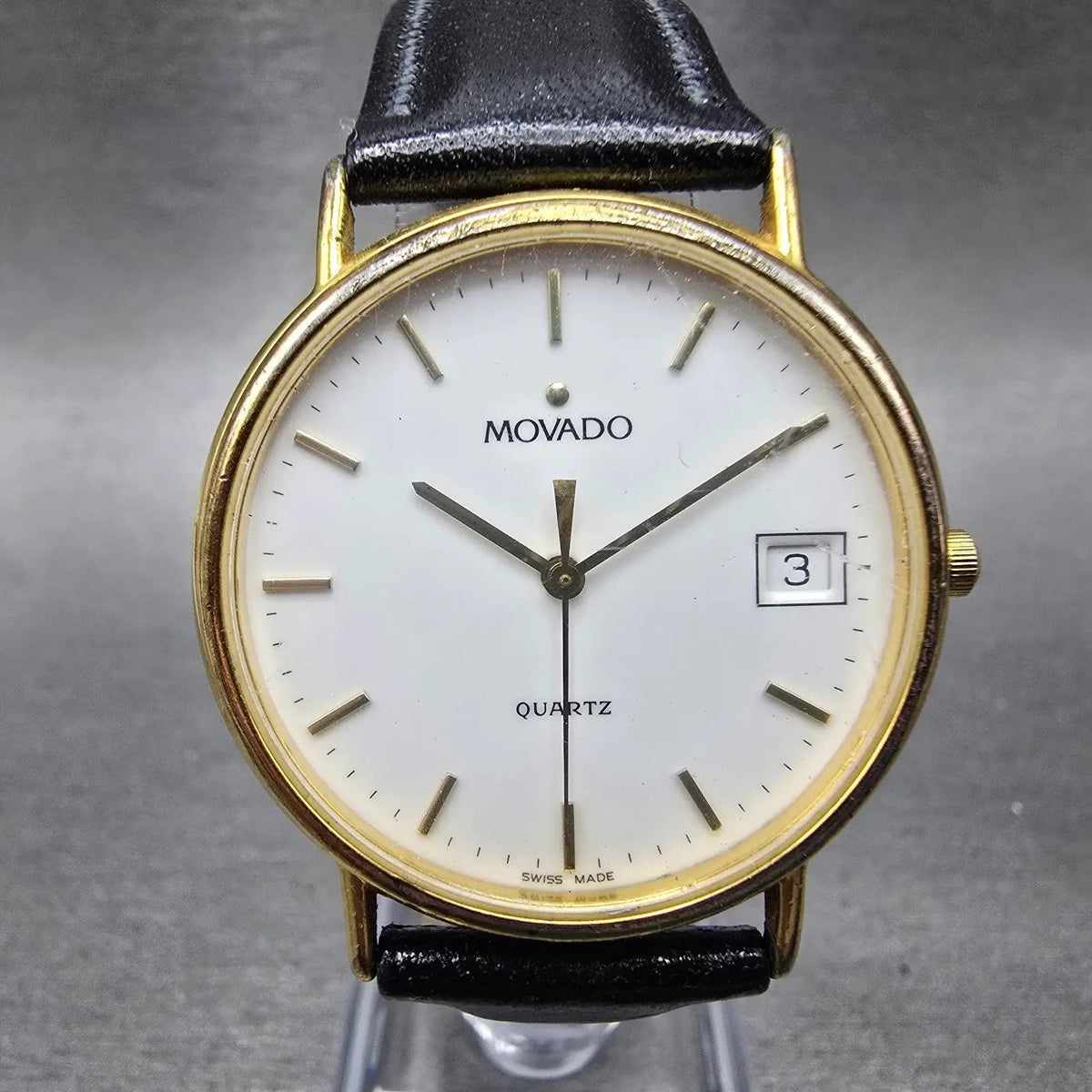 Movado Watch Men 34mm White Dial Gold Tone Date Round 87-A4-885 New Battery VTG0