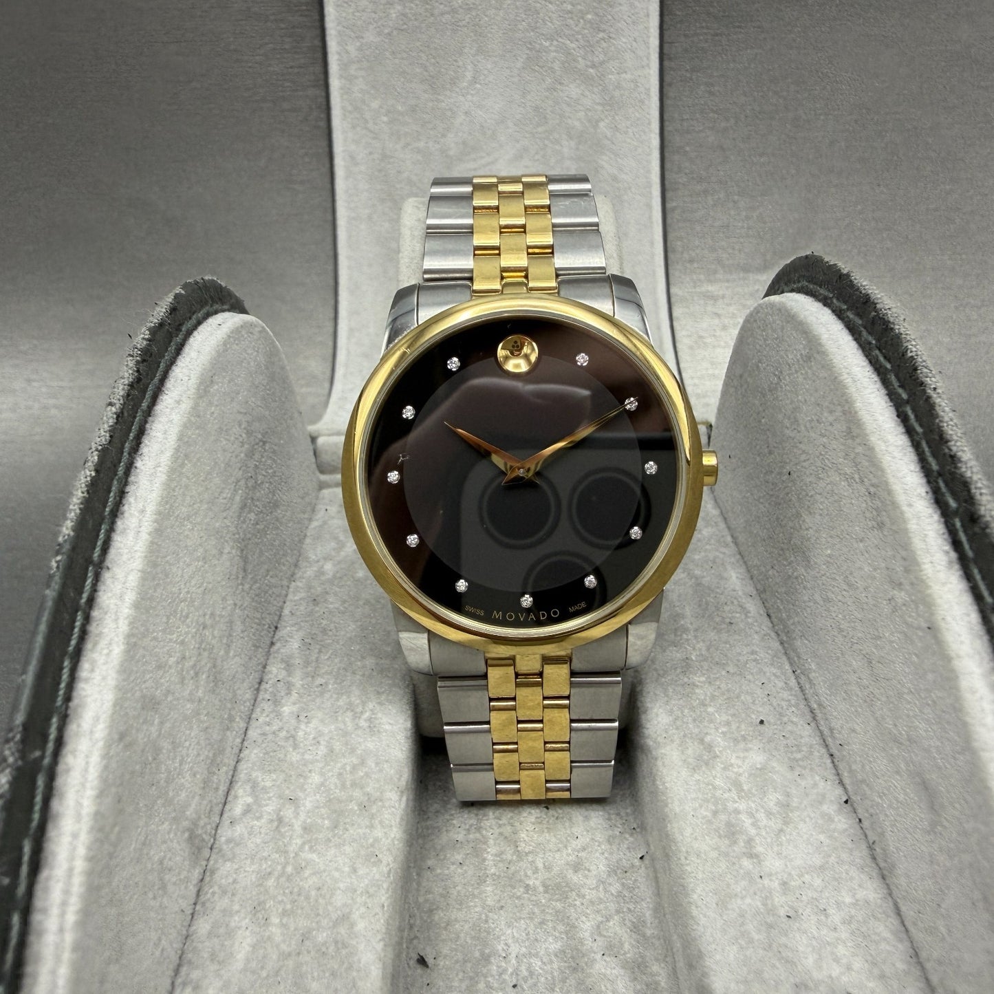 Movado Muesem Watch Men 40mm Black Dial Two Tone Round 0606879 New Battery0