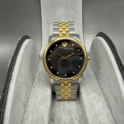 Movado Muesem Watch Men 40mm Black Dial Two Tone Round 0606879 New Battery0