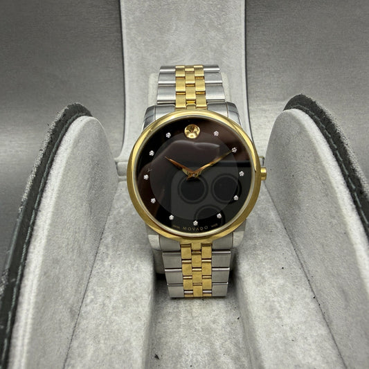 Movado Muesem Watch Men 40mm Black Dial Two Tone Round 0606879 New Battery0