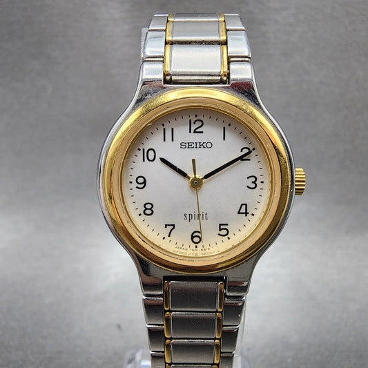 Seiko Spirit Watch Women 25mm Silver Dial Two Tone Round 7N016A80 New Battery0