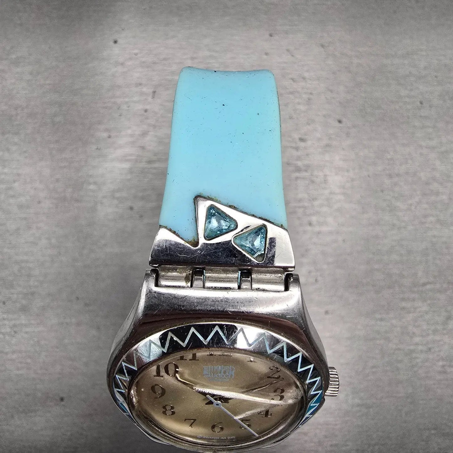 Swatch Irony ELLAZUL Watch Women Silver Dial Blue Band YLS154 CRAKCED New Batt4