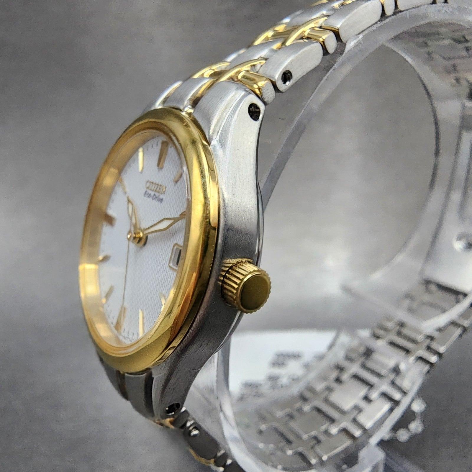 Citizen EcoDrive Watch Women 25mm White Dial Two Tone Date EW126450A Runs2