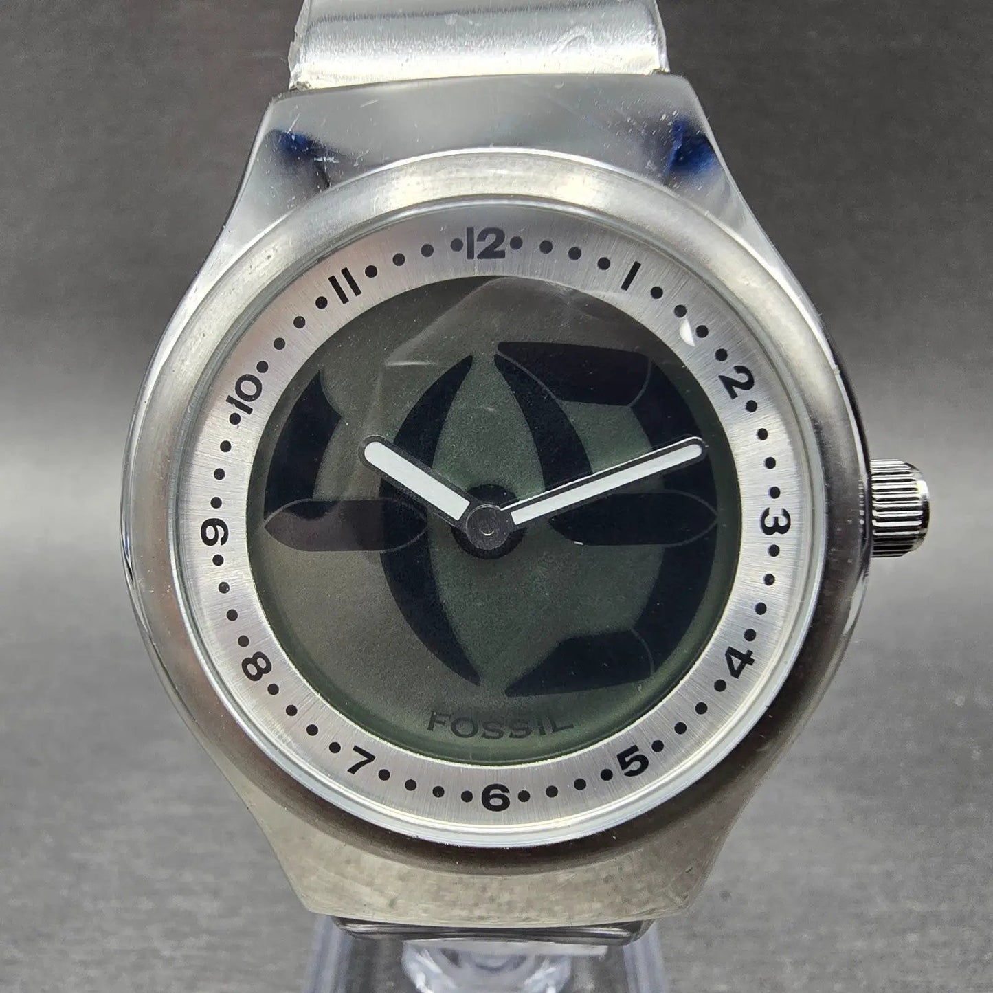 Fossil Big Tic Watch Men 38mm Black Dial Silver Tone Round JR-7843 New Battery0
