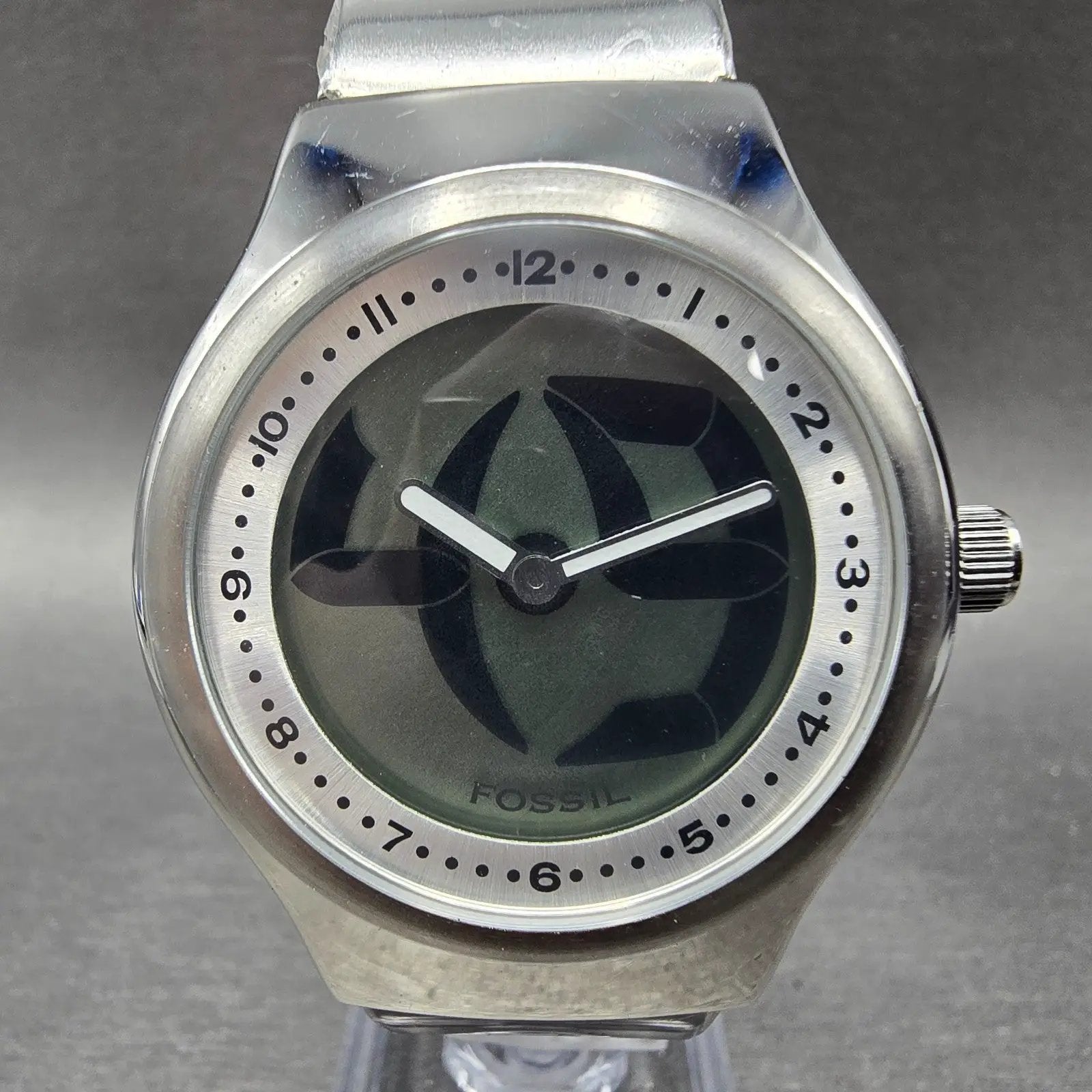 Fossil Big Tic Watch Men 38mm Black Dial Silver Tone Round JR-7843 New Battery0