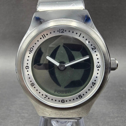 Fossil Big Tic Watch Men 38mm Black Dial Silver Tone Round JR-7843 New Battery0