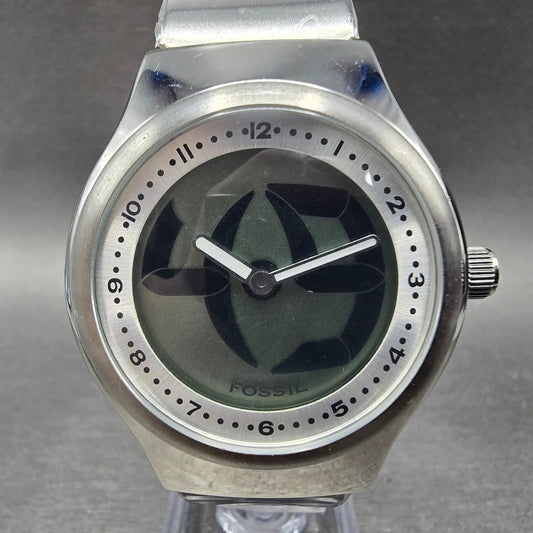 Fossil Big Tic Watch Men 38mm Black Dial Silver Tone Round JR-7843 New Battery0