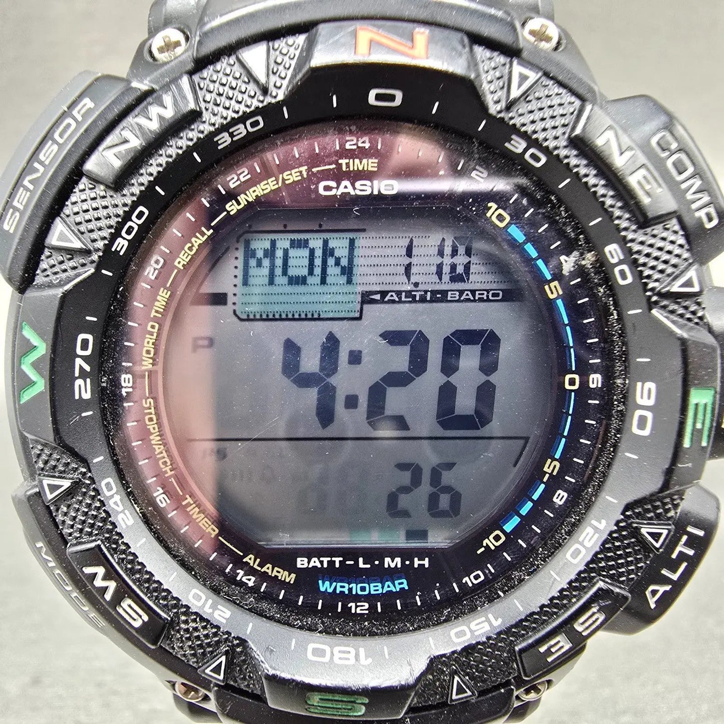 Casio Protek PAG-240 Watch Men 51mm Black Green triple Senor Alarm Solar Works1
