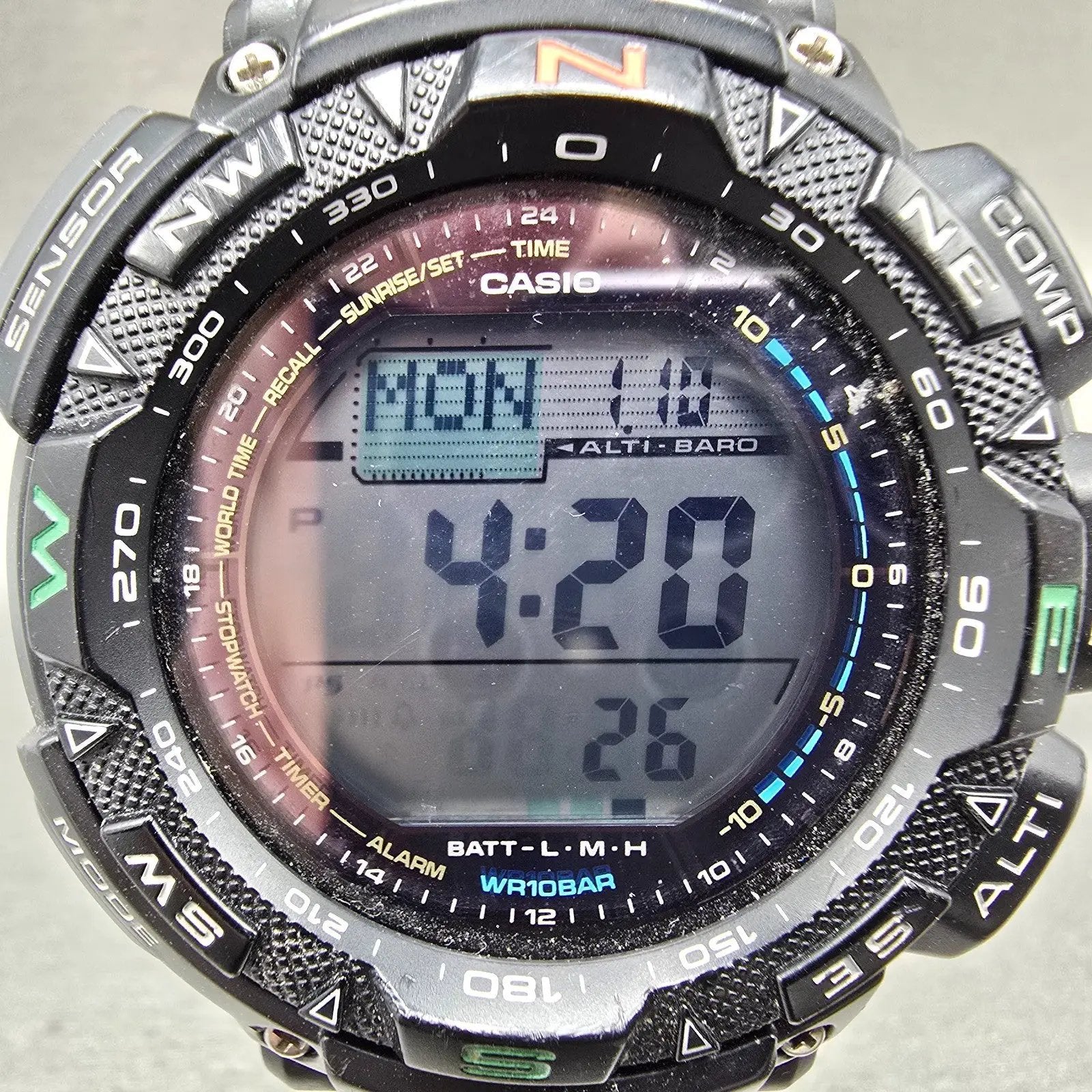 Casio Protek PAG-240 Watch Men 51mm Black Green triple Senor Alarm Solar Works1