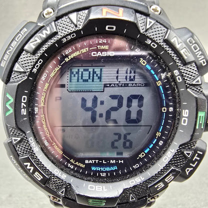 Casio Protek PAG-240 Watch Men 51mm Black Green triple Senor Alarm Solar Works1