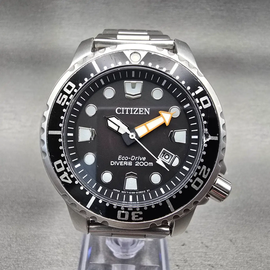 Citizen Eco-Drive Watch Men 44mm Black Dial Two Tone Date E168-S100623 Works0