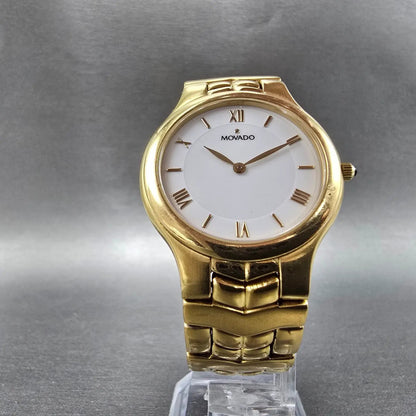 Movado Watch Men 34mm White Dial Gold Tone Round 88.A2.884 New Battery LP5