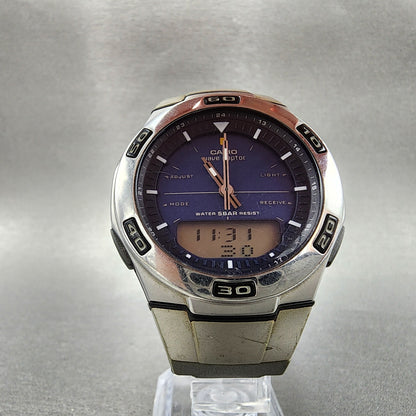Casio Wave Ceptor Watch Men 41mm Blue Dial Silver Tone Analog Digital WVA105h5